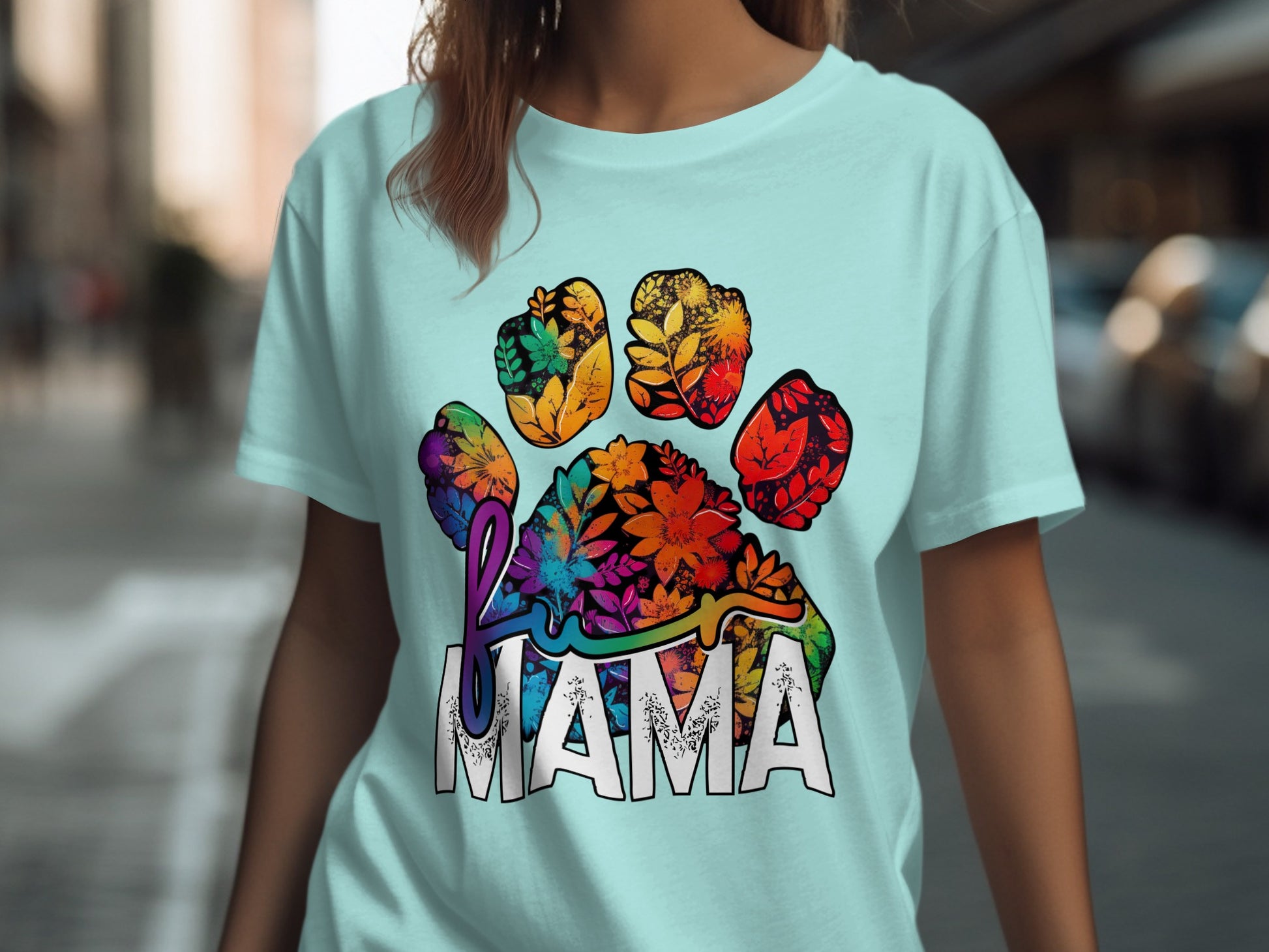 Colorful Floral Paw Mama Tee for Dog Lovers