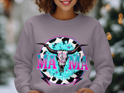 Vibrant Mama Skull Graphic Sweatshirt for Stylish Moms