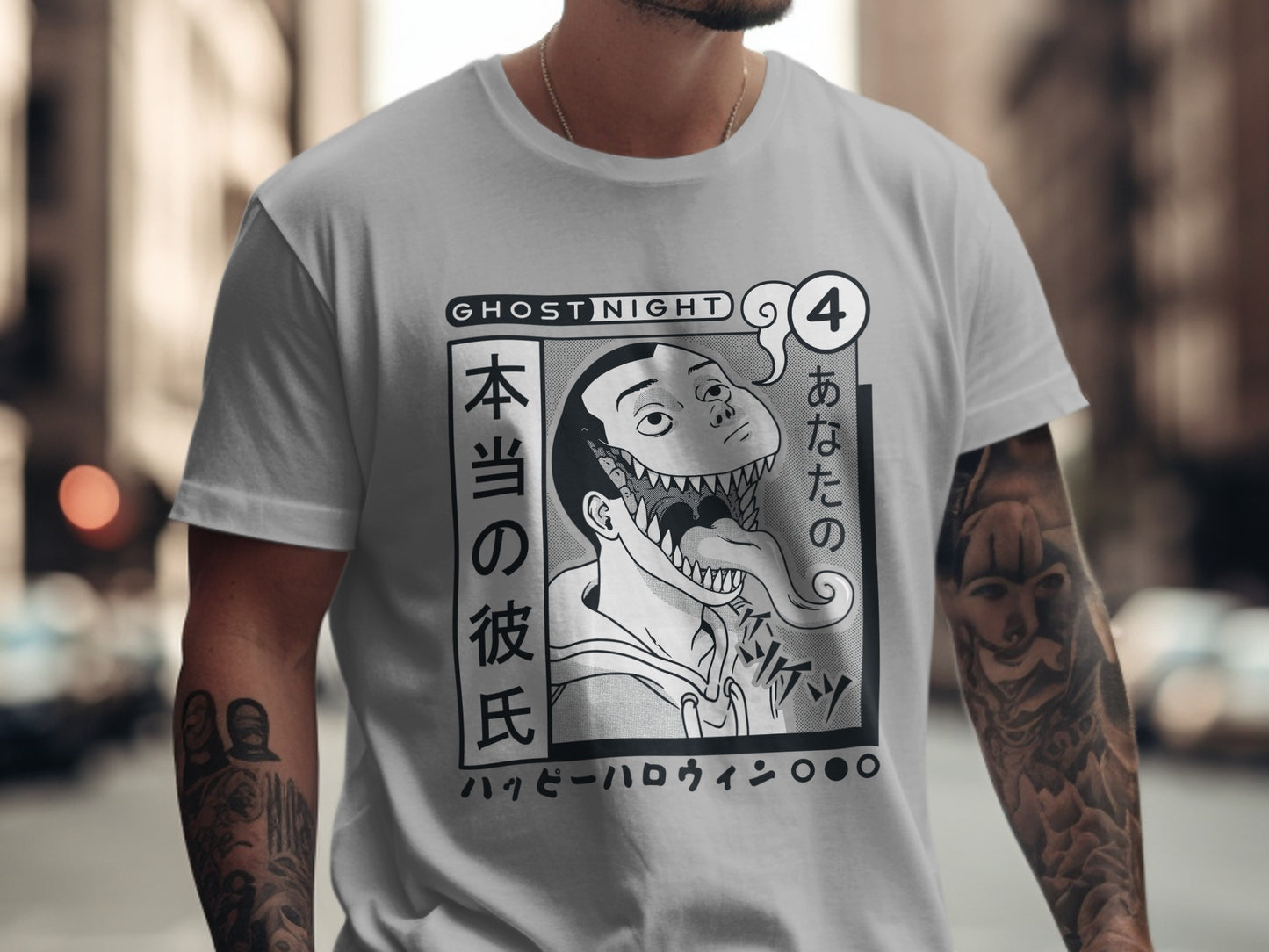 Ghost Night 4 Monochrome Manga Graphic T-Shirt