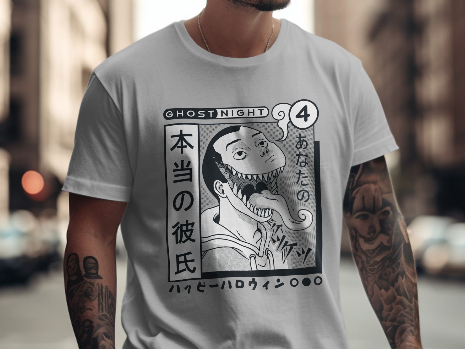 Ghost Night 4 Monochrome Manga Graphic T-Shirt