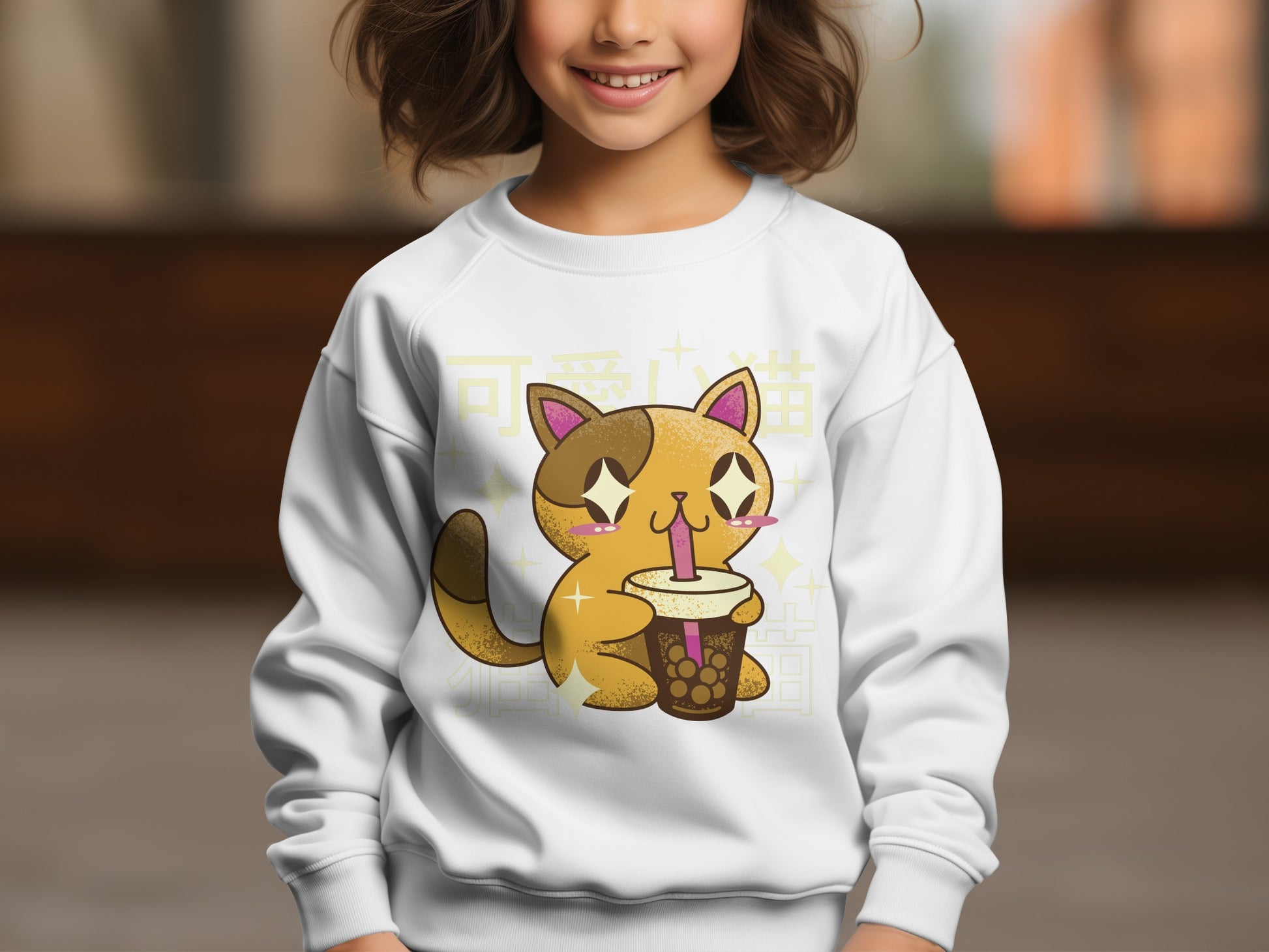 Cute Cat Drinking Bubble Tea Graphic SweaterProduct