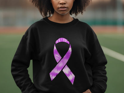 Black Sweatshirt with Purple Awareness Ribbon Design