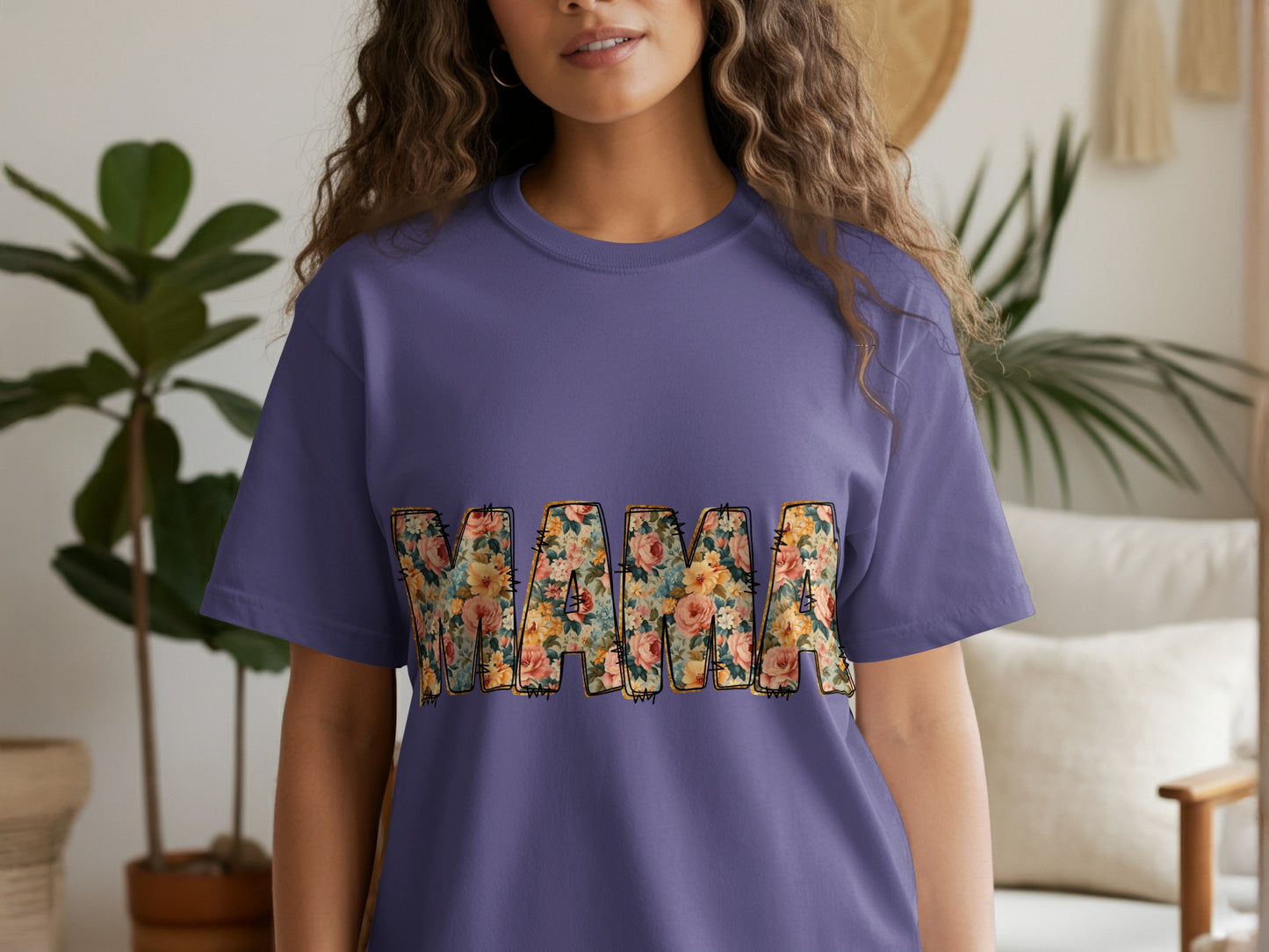 Purple T-Shirt with Floral Mama Design