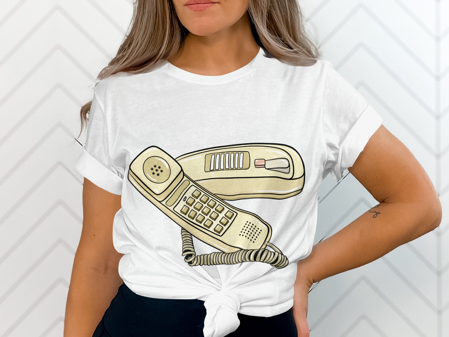 Vintage Retro Phone Graphic White T-Shirt