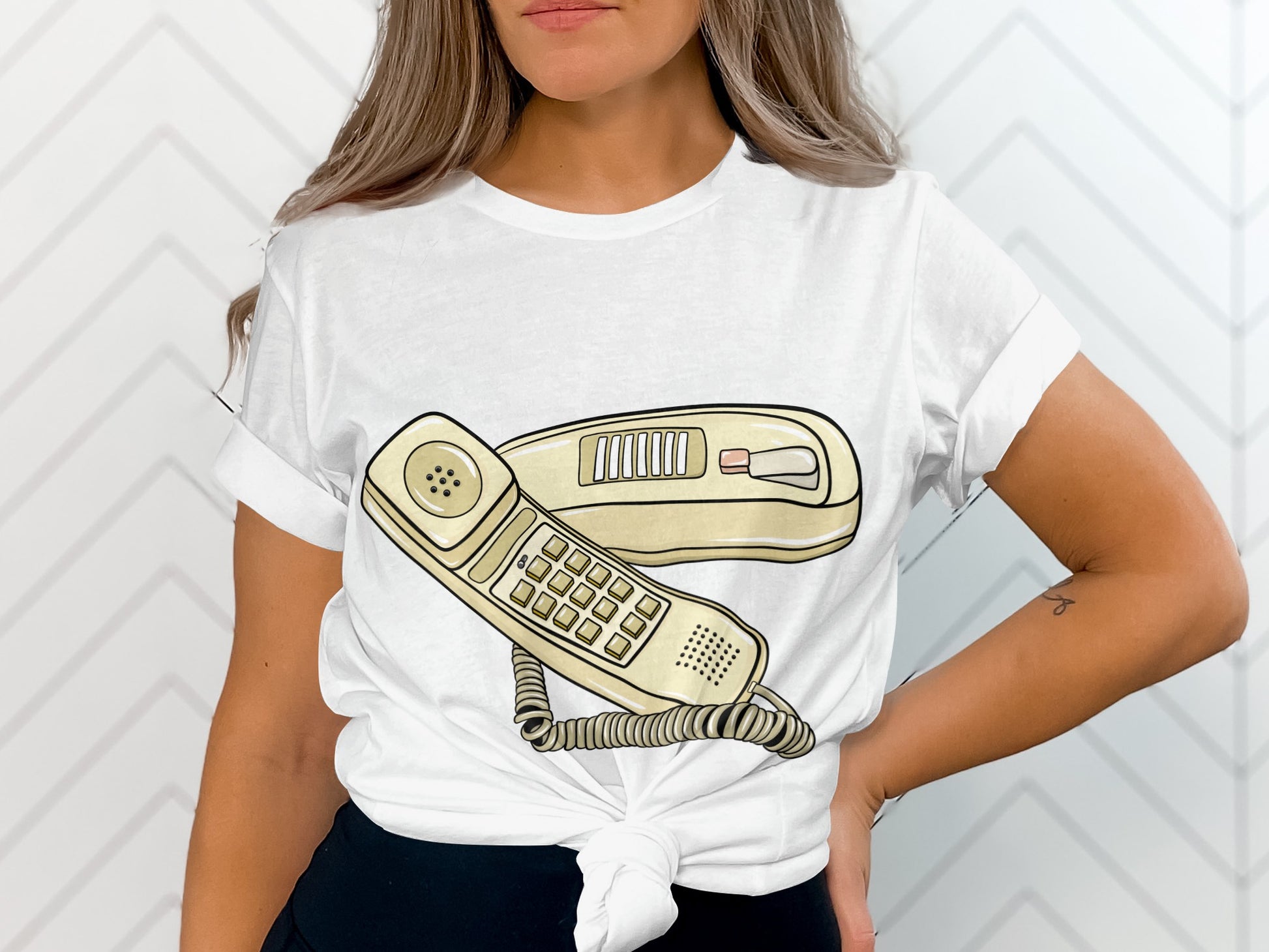 Vintage Retro Phone Graphic White T-Shirt
