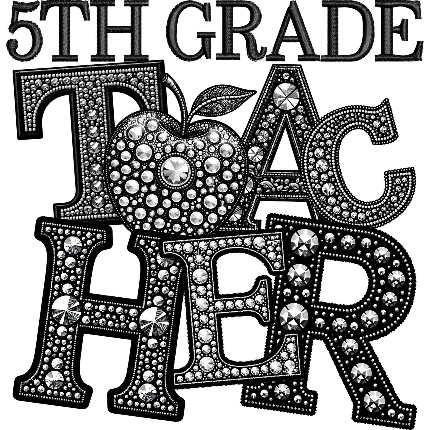 5th Grade Teacher Bling Apple Design Shirt
