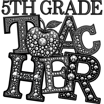 5th Grade Teacher Bling Apple Design Shirt