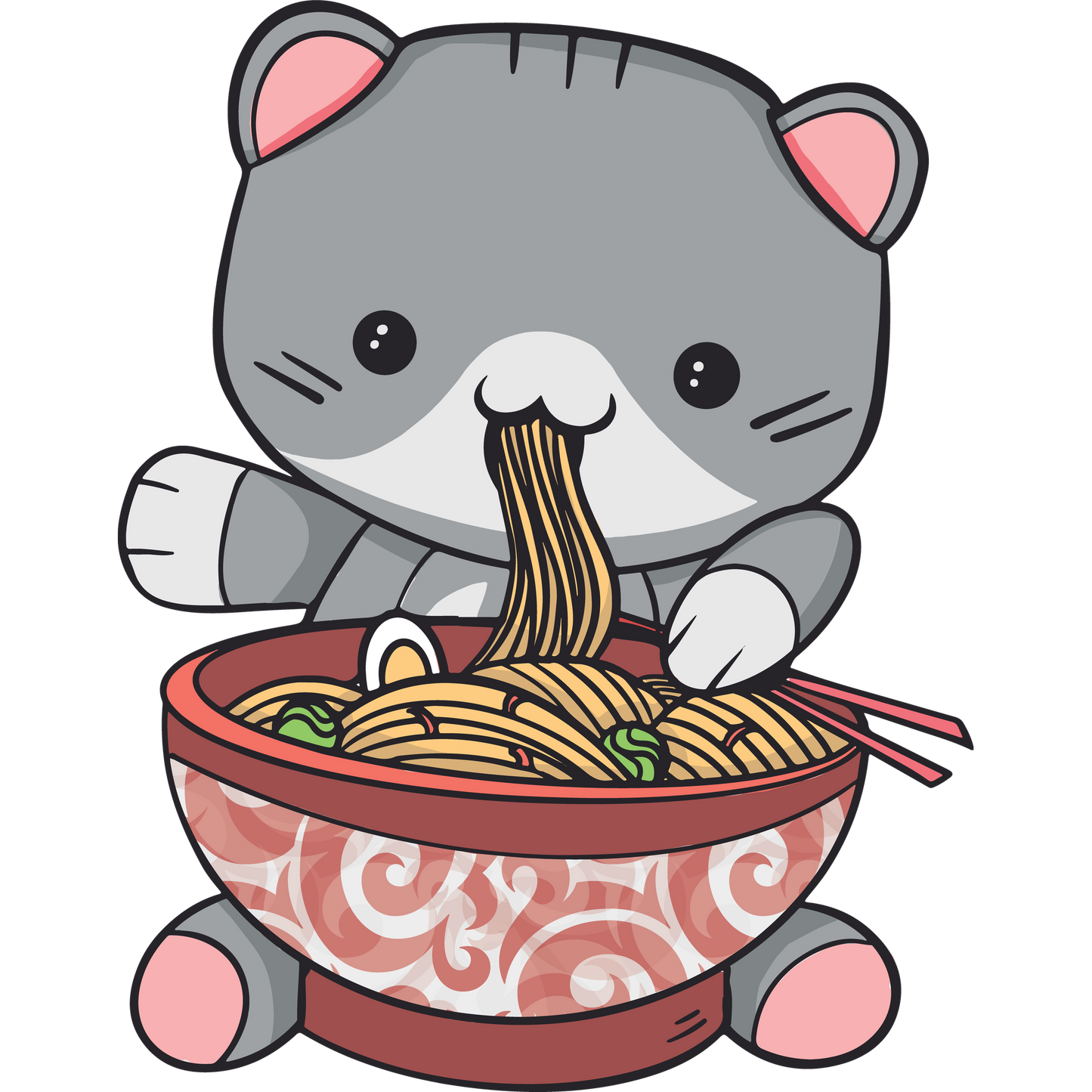 Cute Cat Eating Noodles Decorative Plush Toy