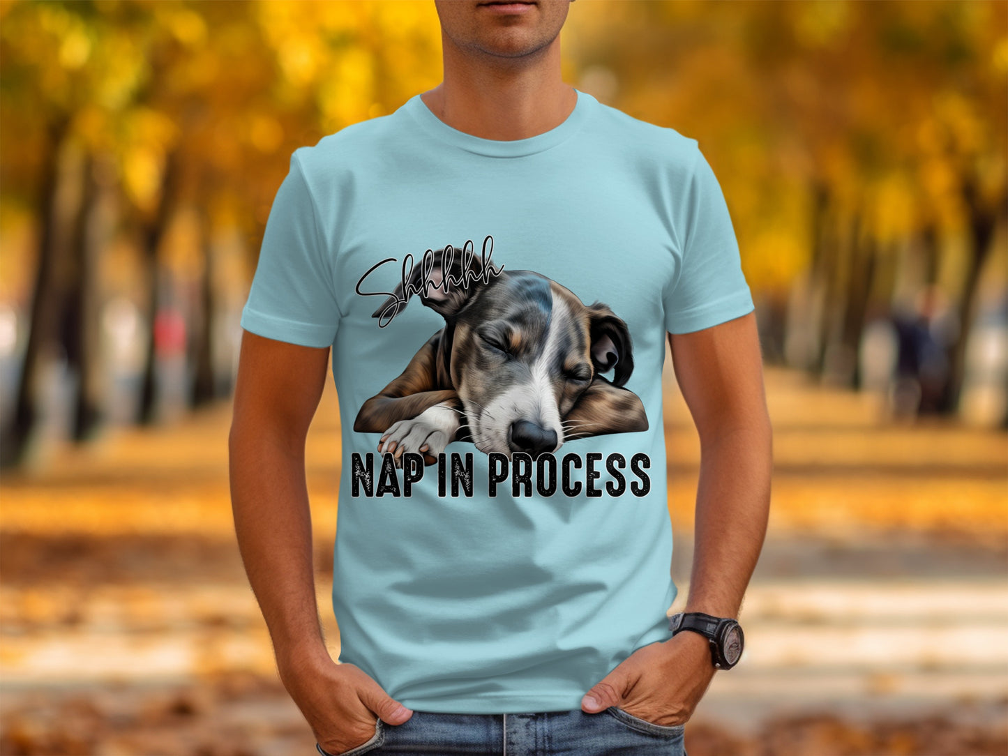 Nap In Process T-shirt with Adorable Sleeping Puppy