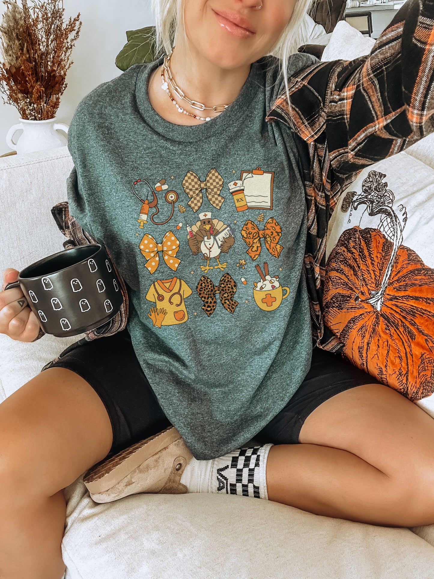 Cozy Fall Vibes Graphic Tee with Fun Autumn Prints