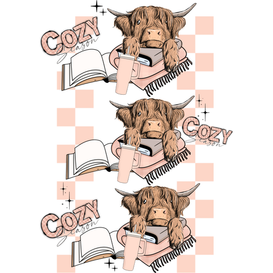 Cozy Season Cow with Books and Drink Design