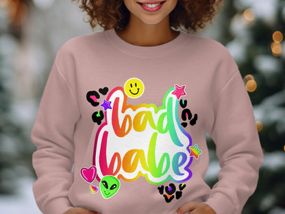 Colorful Bad Babe Sweatshirt with Fun Graphic Design