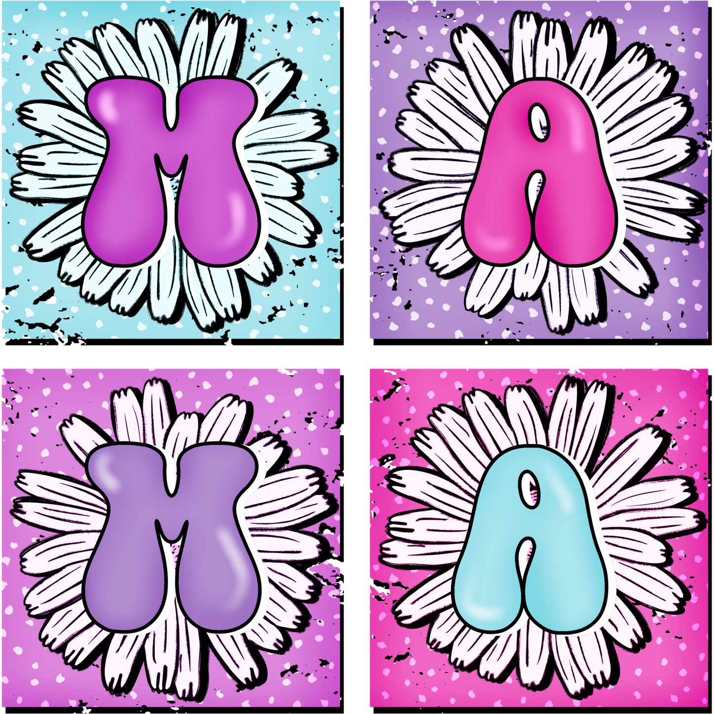 Colorful Alphabet Flower Art Decor in Bright Shades
