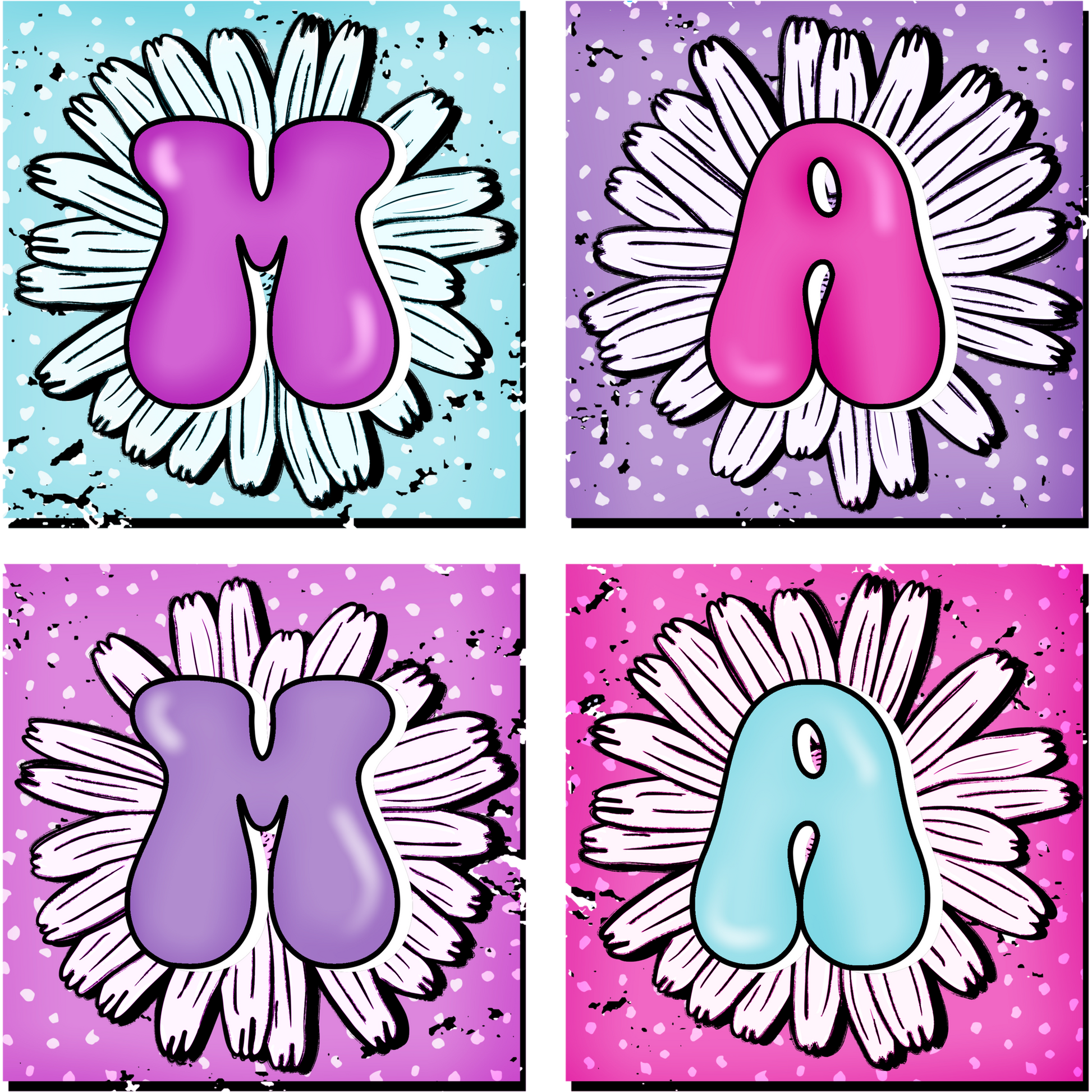 Colorful Alphabet Flower Art Decor in Bright Shades