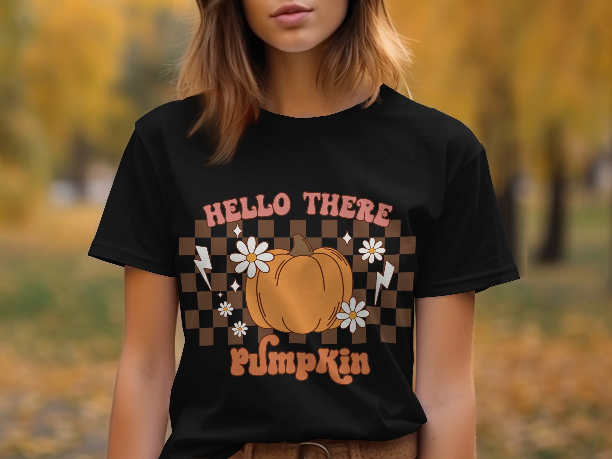 Hello There Pumpkin with Checkered and Daisies Shirt