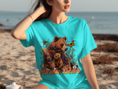 Cute Mama Bear with Baby Bear and Butterflies Shirt