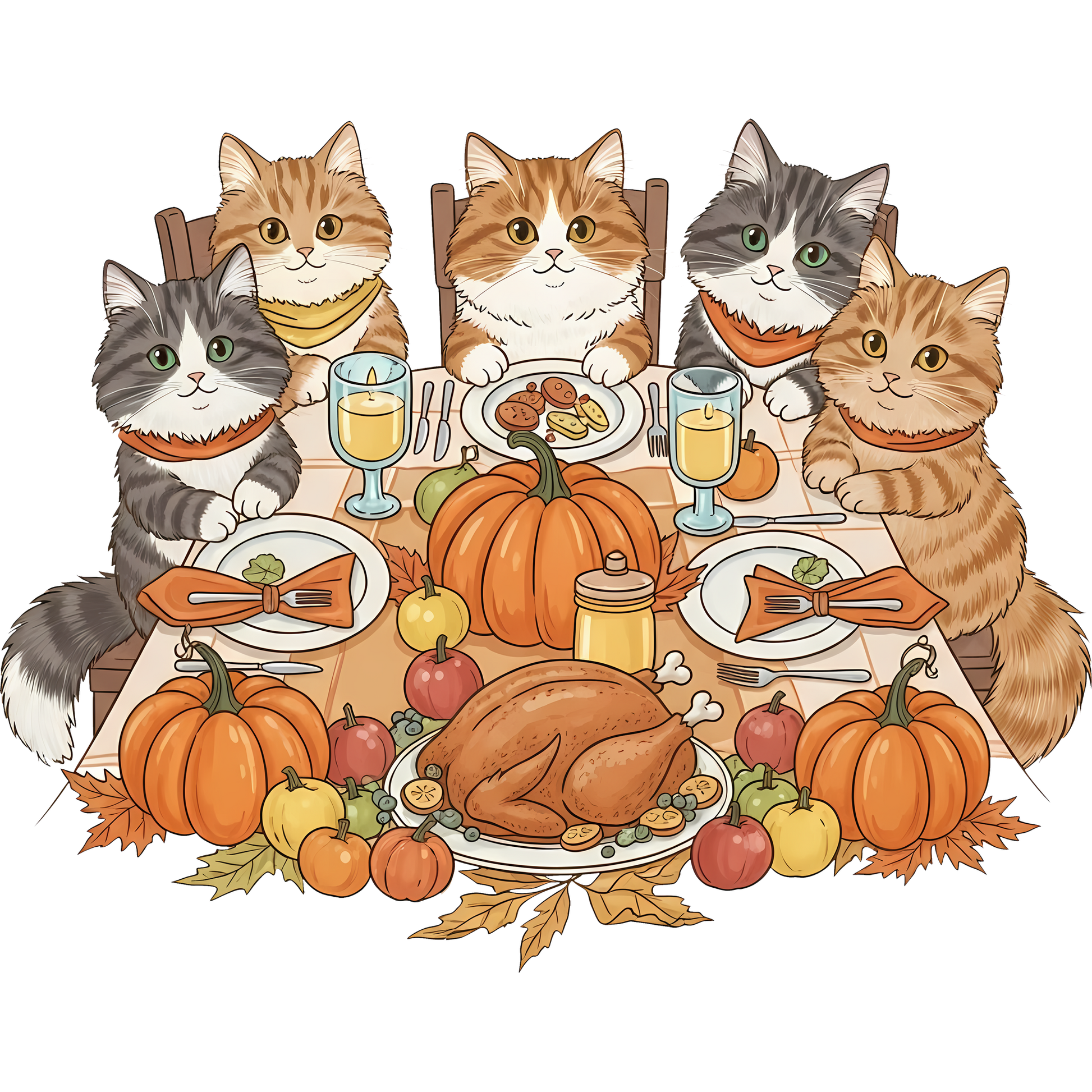 Adorable Cats Thanksgiving Feast Illustration Product