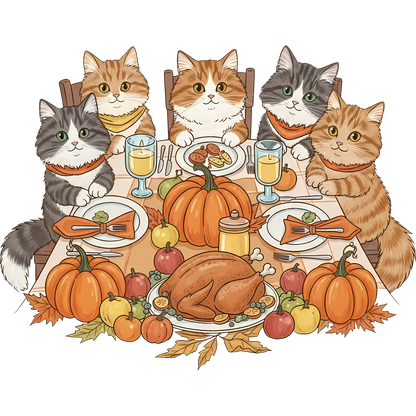 Adorable Cats Thanksgiving Feast Illustration Product