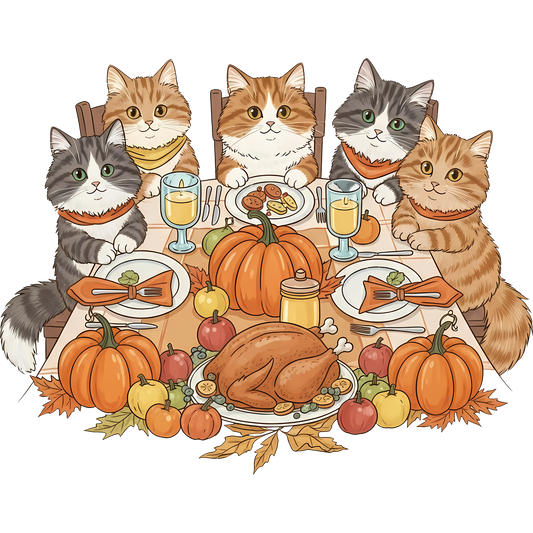Adorable Cats Thanksgiving Feast Illustration Product