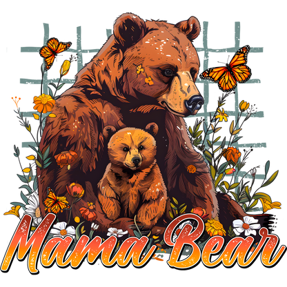 Mama Bear With Cub And Butterflies Artwork