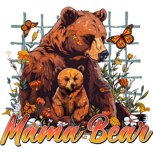 Mama Bear With Cub And Butterflies Artwork