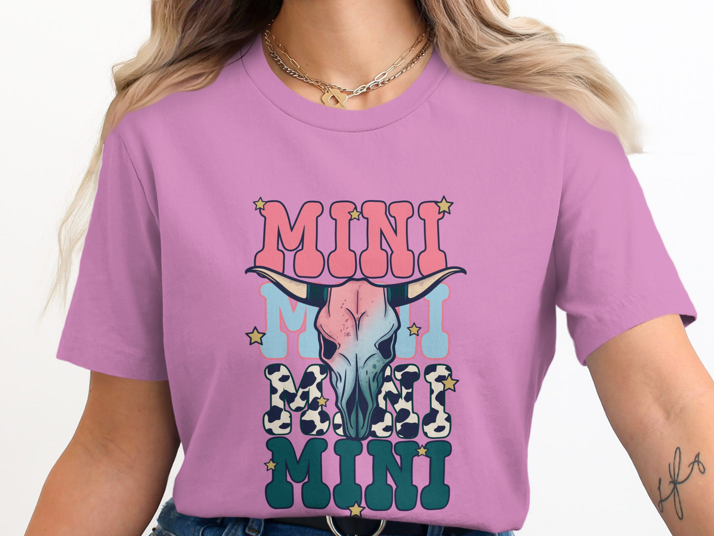 Mini Colorful Graphic Print Cute Bull Skull T-Shirt