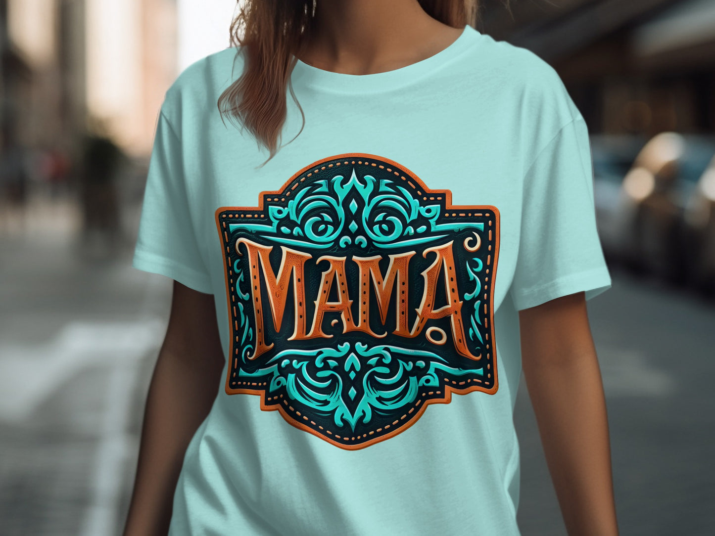 Stylish Teal and Orange Mama Graphic T-Shirt