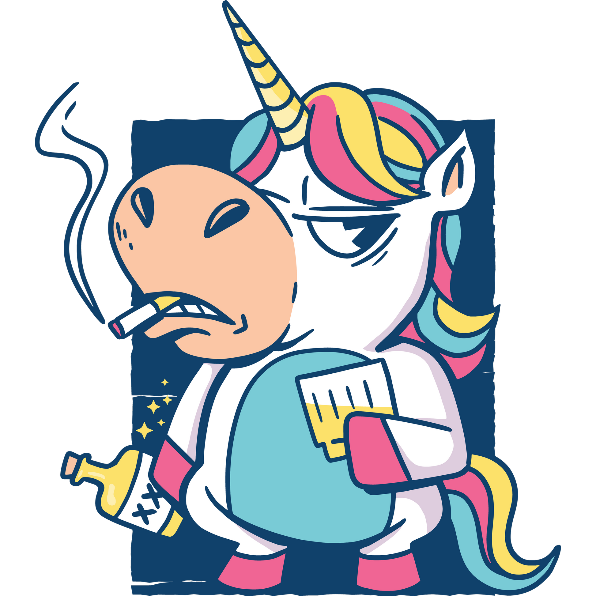 Grumpy Unicorn Smoking and Drinking Art Print