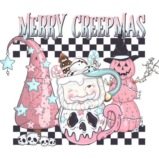 Merry Creepmas Skull Mug and Pink Snowmen Design