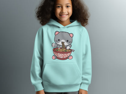 Cute Cat Eating Ramen Hoodie for Kids