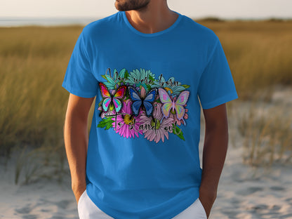 Colorful Floral Butterfly Design T-Shirt