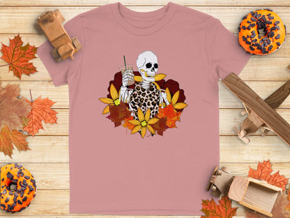 Leopard Print Skeleton Autumn Floral T-shirt