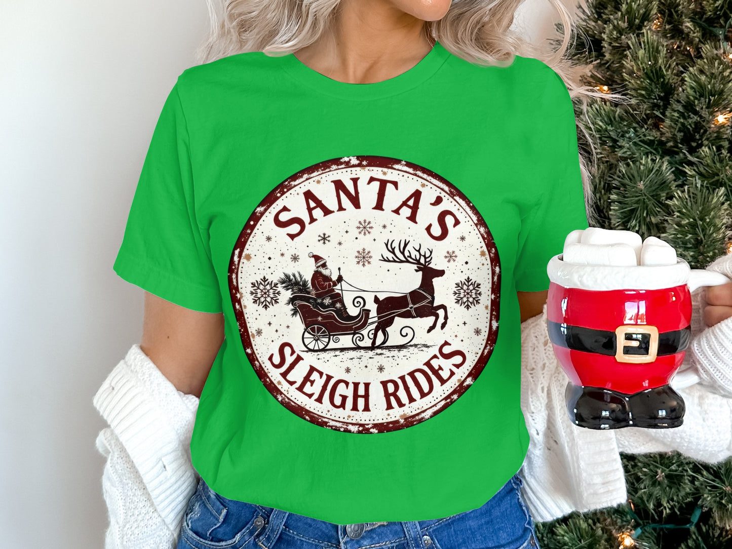 Santa's Sleigh Rides Vintage Style Graphic Tee