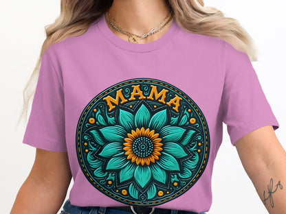 Vibrant Mama Sunflower Design Graphic Tee