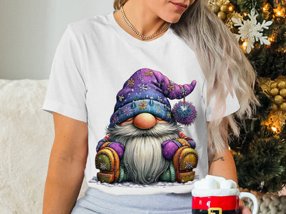 Cute Christmas Gnome Printed Short Sleeve Shirt