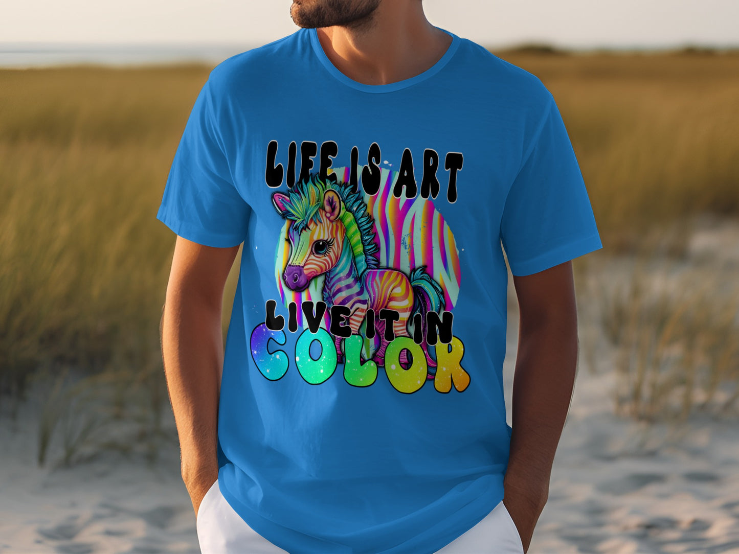 Life is Art Live it in Color vibrant zebra t-shirt