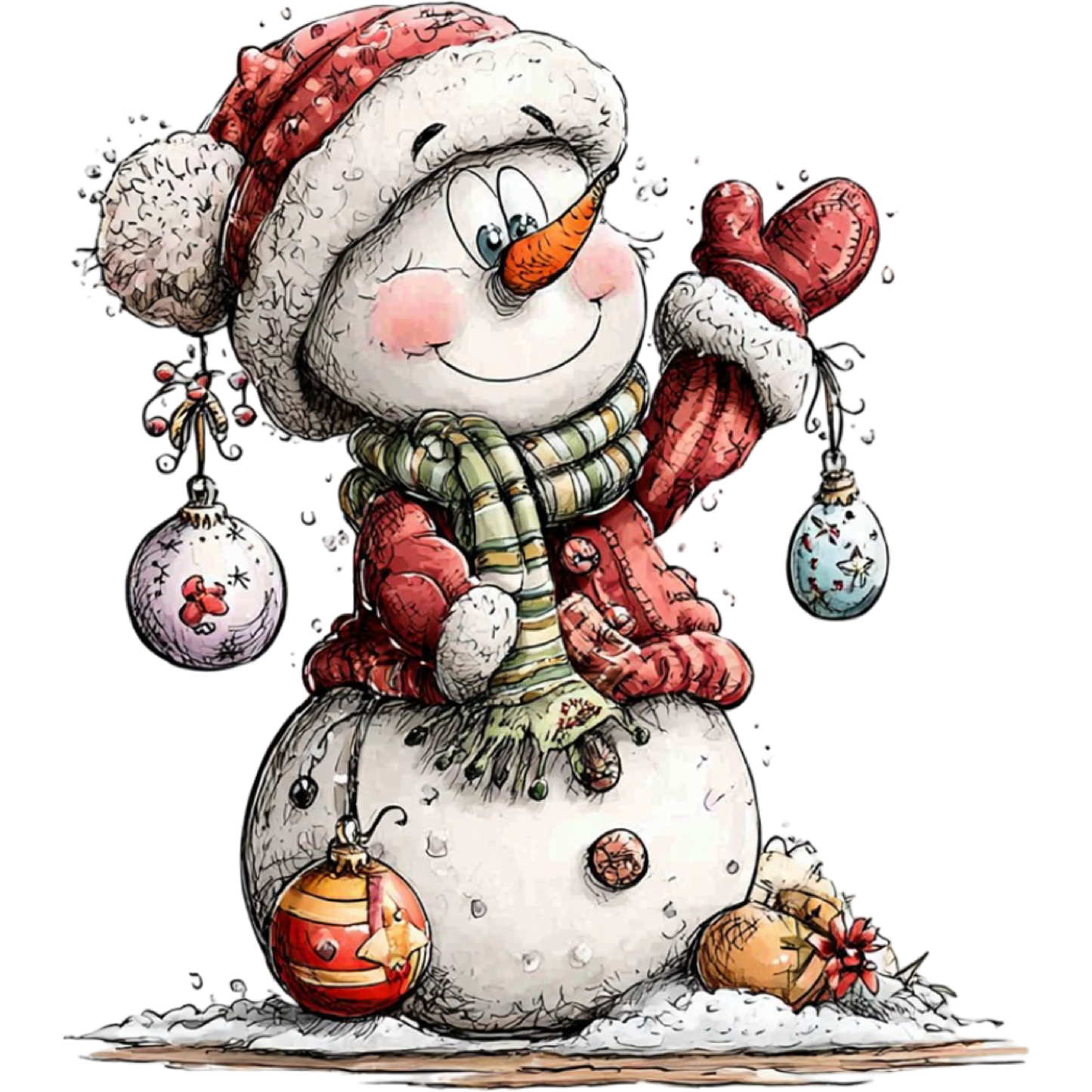 Festive Snowman with Ornaments and Hat Holiday Decor