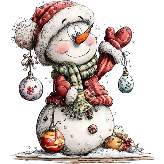 Festive Snowman with Ornaments and Hat Holiday Decor