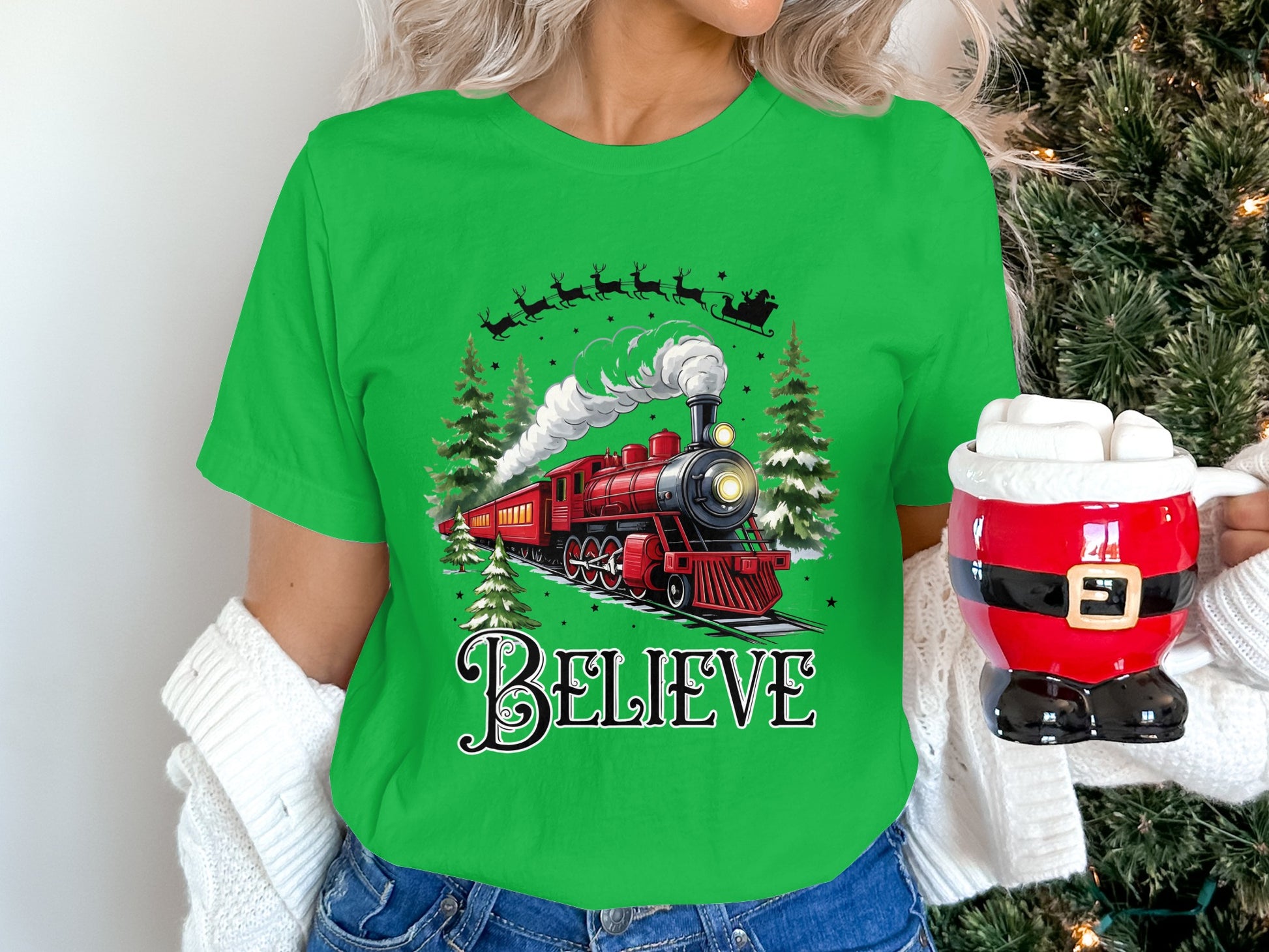 Believe Christmas Train Graphic T-Shirt