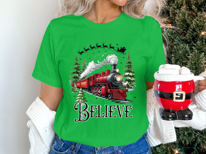 Believe Christmas Train Graphic T-Shirt