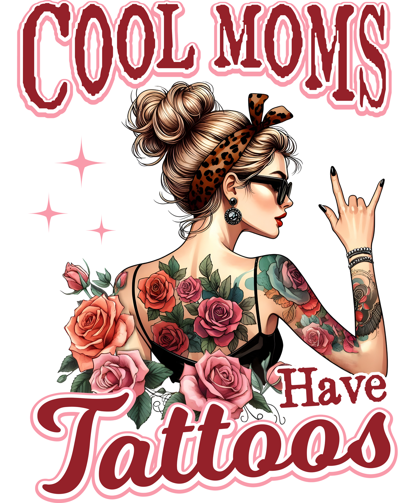 Cool Moms Have Tattoos Trendy Illustrated Poster