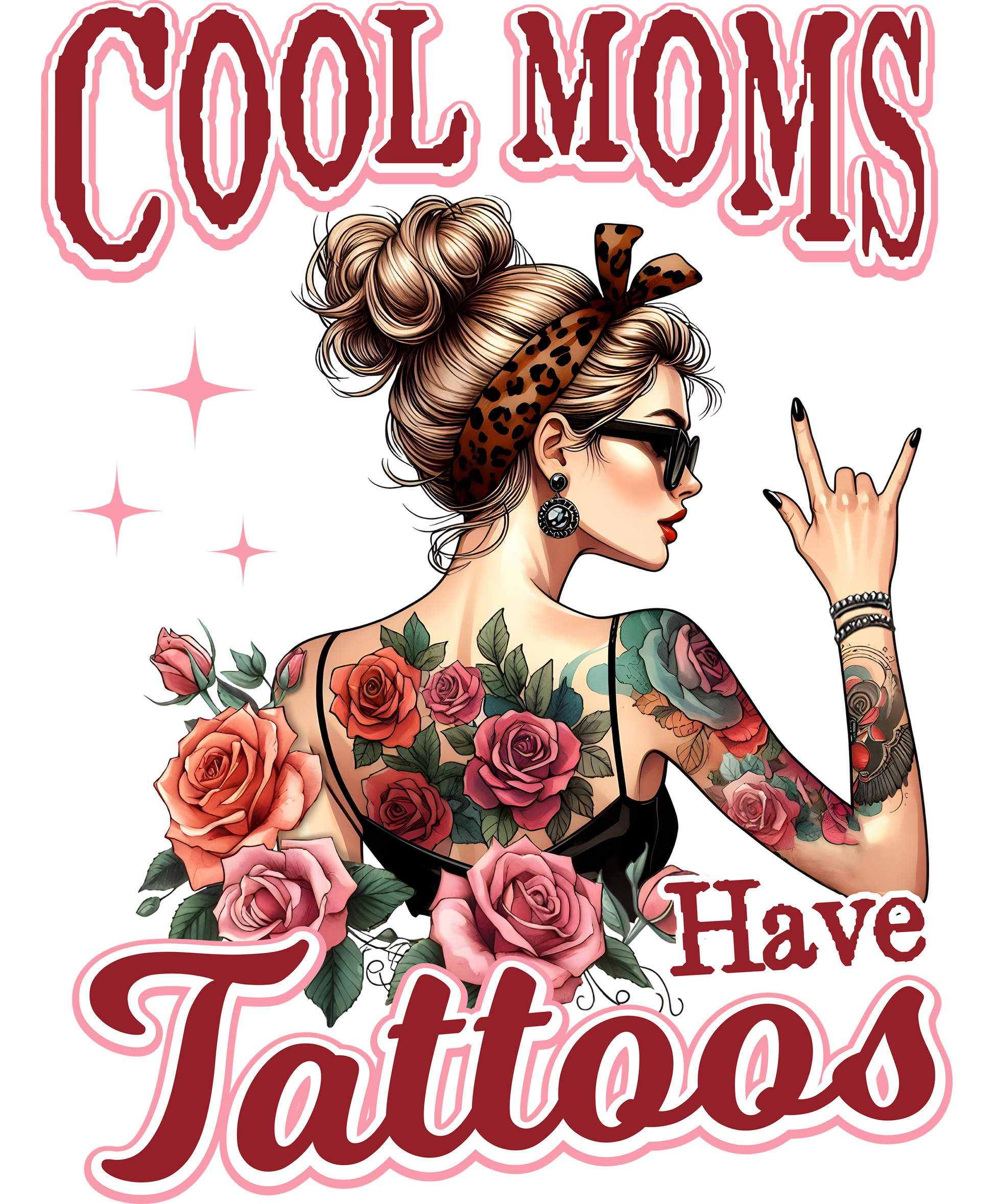 Cool Moms Have Tattoos Trendy Illustrated Poster