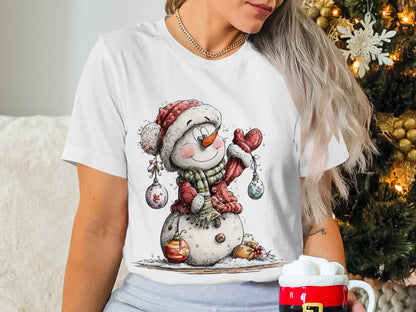 Cute Snowman with Christmas Decorations Tee