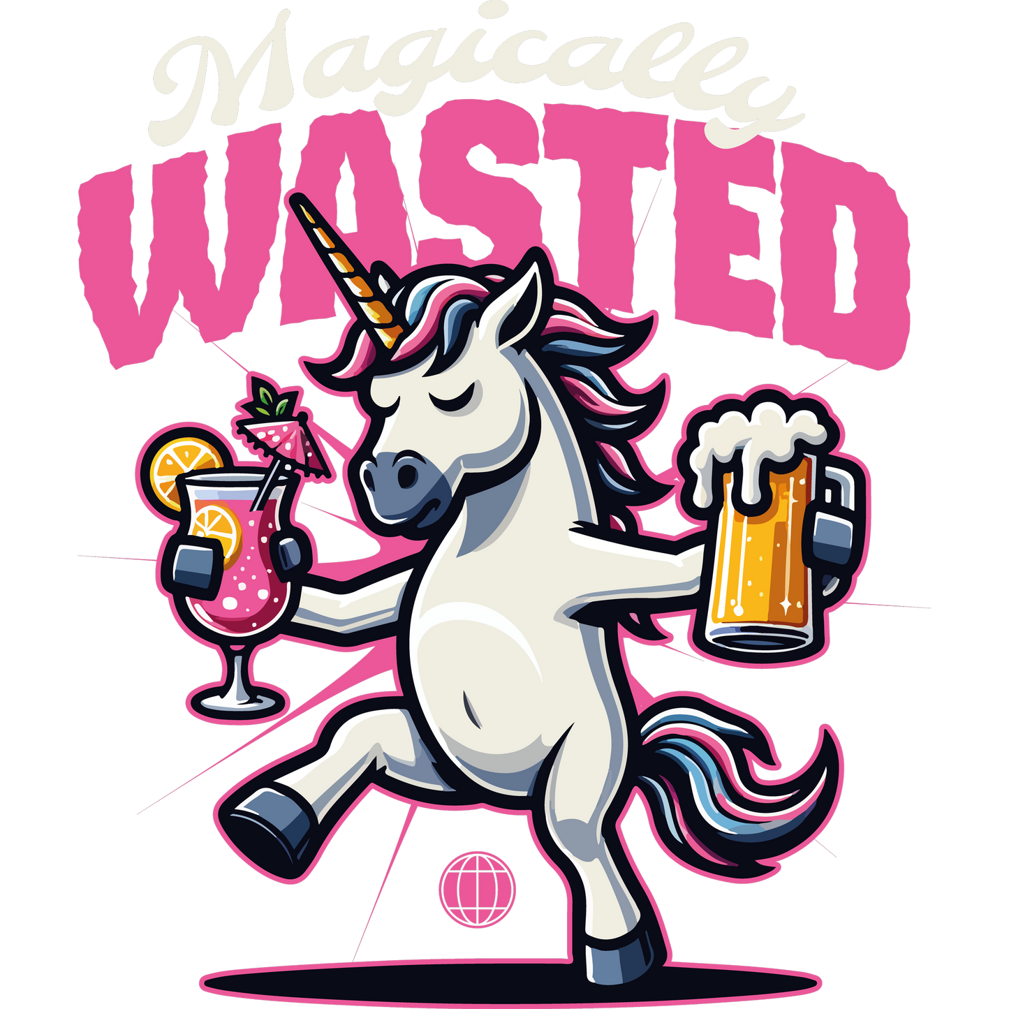 Magically Wasted Unicorn with Drinks Graphic Design