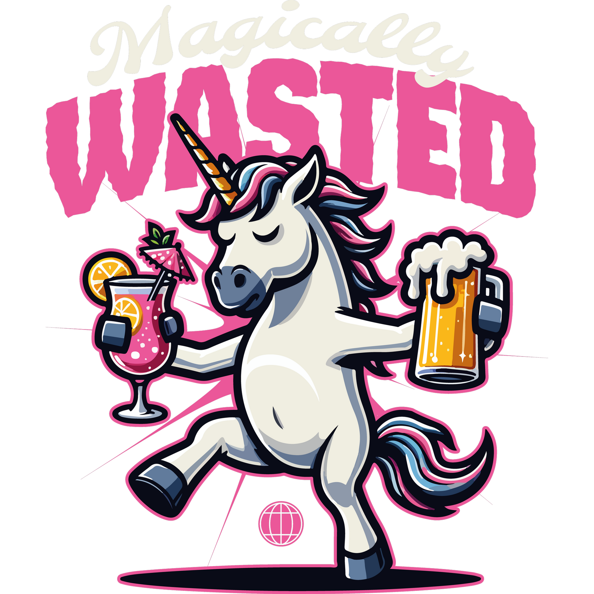 Magically Wasted Unicorn with Drinks Graphic Design