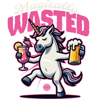 Magically Wasted Unicorn with Drinks Graphic Design