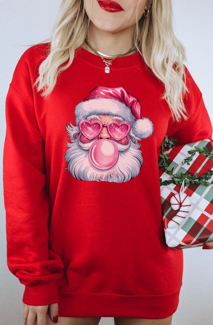 Festive Santa Graphic Sweatshirt With Heart Sunglasses