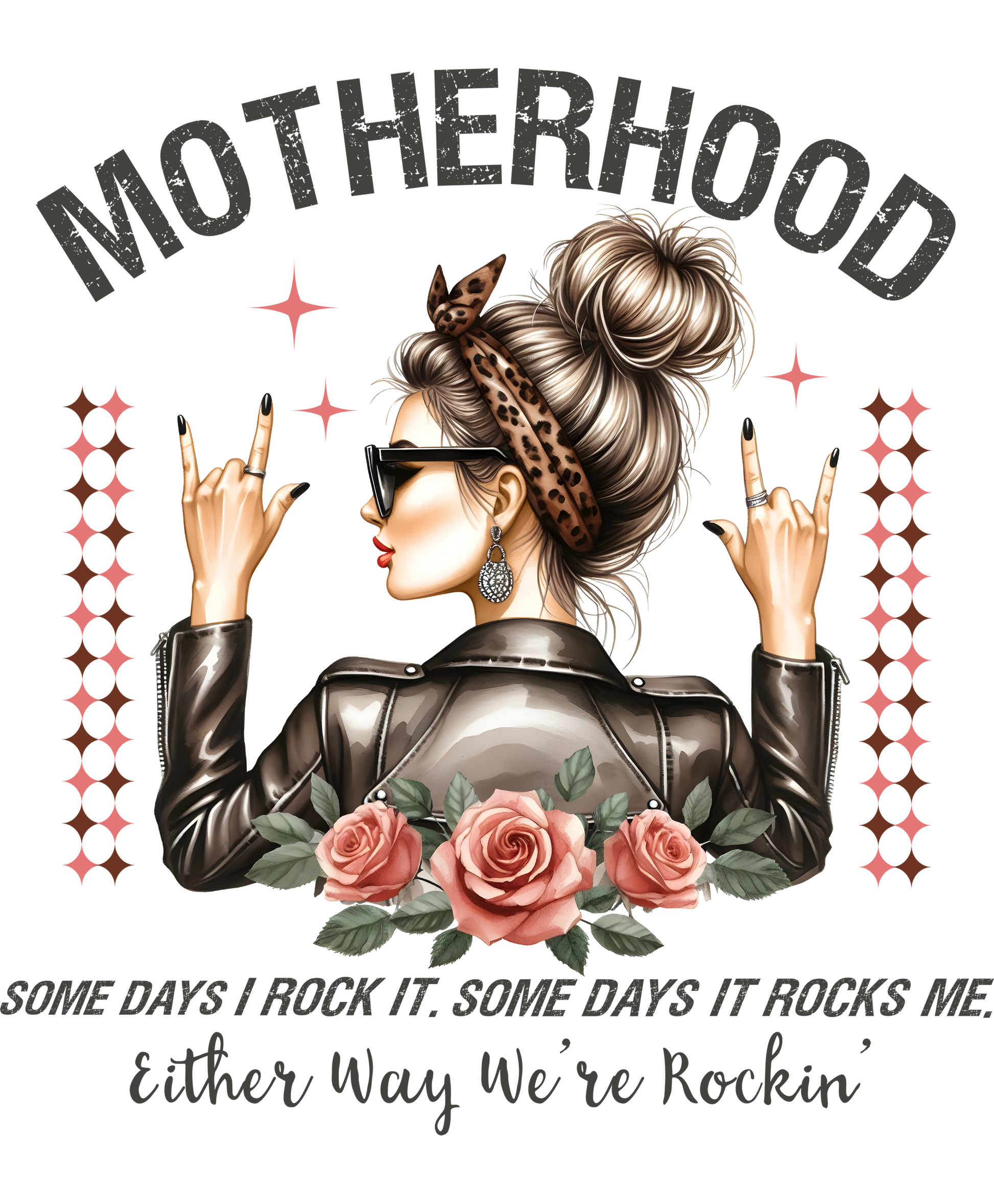 Motherhood Rock n Roll Graphic Art Shirt for Moms
