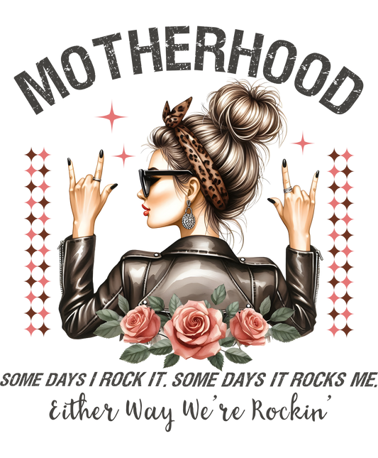 Motherhood Rock n Roll Graphic Art Shirt for Moms