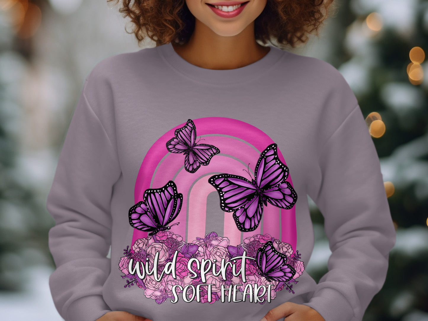 Wild Spirit Soft Heart Purple Butterfly Sweatshirt